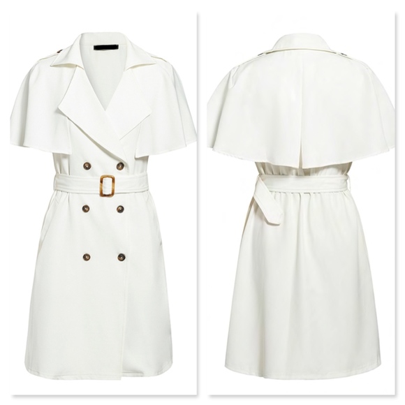 White Trench Double Breasted Belted Midi Dress - Picture 5 of 8